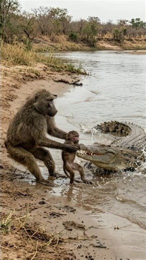 Baboon Saves Baby from Crocodile – Intense Wildlife Moment!