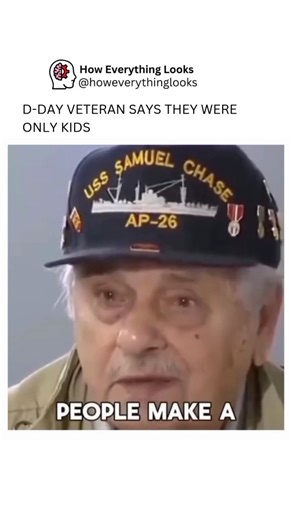 How Everything Looks on Instagram: "In a poignant viral video circulating across social media, a D-Day veteran provides a harrowing firsthand account of the Allied invasion of Normandy, focusing on the staggering youth of the soldiers involved. Dressed in a commemorative cap representing the USS Samuel Chase (AP-26), the elderly veteran becomes visibly emotional while recounting the events of June 6, 1944. He emphasizes the tragic reality that those charging the beaches were not seasoned men, bu
