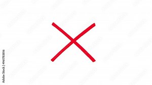 Red X mark drawing, animated, marker pen style, isolated on white background, for composition. Copy space, space for text.