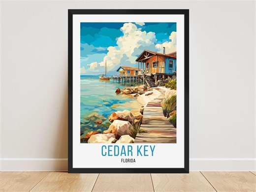 Cedar Key Travel Poster, Cedar Key Florida Print, Cedar Key Florida Wall Arts, Cedar Key Home Decor, Cedar Key Florida Artwork Prints Gift