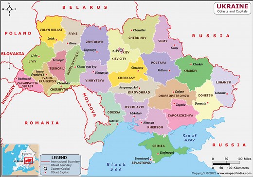 Ukraine Oblasts  and Capitals List and Map | List of Oblasts  and Capitals in Ukraine