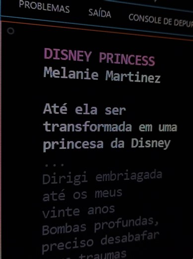 26/02 - Roubaram sua alma e sua inocência. . . . . #python #disneyprincess #melaniemartinez #tradução #prettygirl