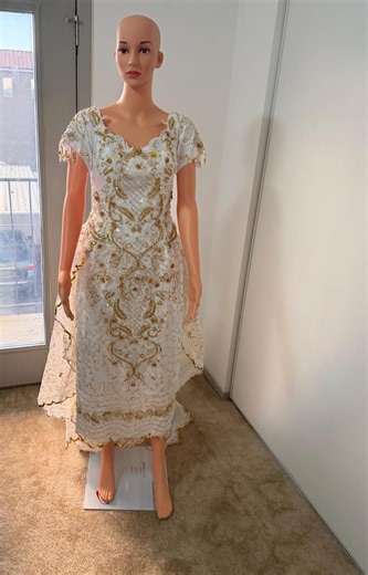 Hand Beaded Ivory & Gold Formal Dress – Embellished Lace Gown With Train - Etsy