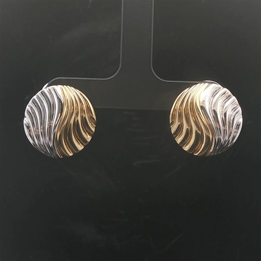 18k Yellow and White Gold 10.7g Vintage Swirl Button Stud Earrings Italy - Etsy