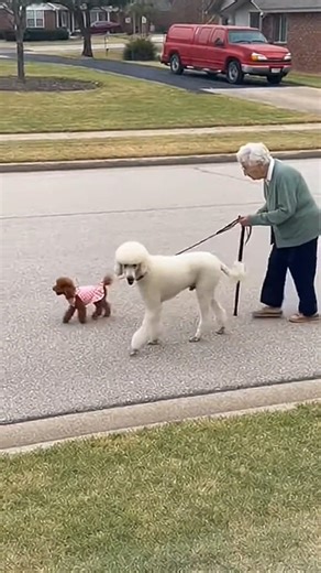 About Poodle on Instagram: "90-year-old grandma, her trusty cane, and two poodles taking over the empty streets of Texas! 💃🐩 Age is just a number, but cuteness? That’s off the charts! 😍✨ #poodlelove #poodle #poodlelife"