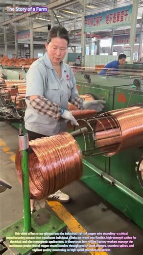 Watch a Worker Splice and Transfer Copper Strands on a Wire Stranding Machine! ⚡🔧