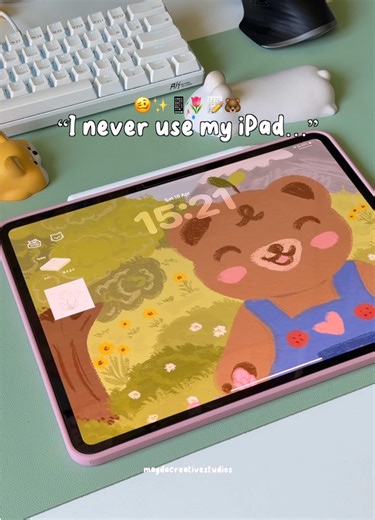 Meanwhile your iPad can do all of this and more 🤭✨📝🐻🌷📱🎧 #ipad #ipadapps #ipadtips #cozyhobbies #fyp digital planning | digital journal | iPad games | productivity app | aesthetic iPad | iPad wallpaper | GoodNotes | iPad planner | aesthetic desk setup | cozy desk |