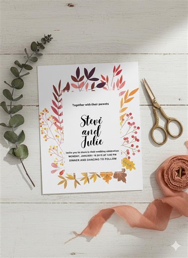 Autumn Botanical Wedding Invitation Template, Fall Floral Celebration (digital Download - Etsy