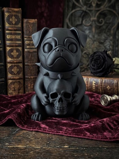 Gothic Pug Figurine | Skull Statue | Dark Home Decor | Pug Lover Gift | Matte Black - Etsy