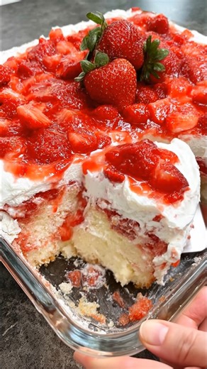 This Strawberry Poke Cake was AMAZING 😍 Super soft, moist, and full of strawberry flavor in every bite. The creamy topping makes it feel light but still sweet and satisfying. It’s the kind of dessert everyone goes back for — I’d 100% make it again 🍓🍰 | My Heavenly Recipes