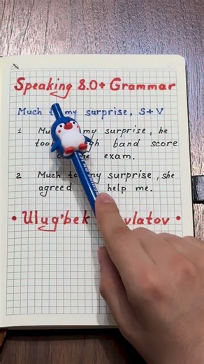 Ulugbek_Davlatov_IELTS on Instagram: "#english #ulugbekdavlatov #ielts #trend #writingessay Much to my surprise” is a fixed expression that means I was very surprised that… It is common in formal speaking and IELTS-style answers. Structure: Much to my surprise, + clause Examples • Much to my surprise, he remembered my name. • Much to my surprise, the exam was easier than I expected. • Much to my surprise, my little daughter slept through the night. • Much to my surprise, many students failed to 