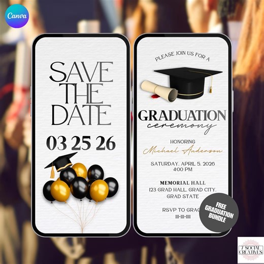 Graduation Ceremony Save the Date Invitation. Digital College or High School Invite. Boys Girls Ladies Mens Evite. Instant Download. - Etsy