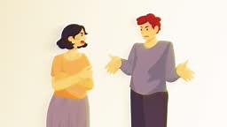 Heated argument between a young woman and man. Scene of family,...