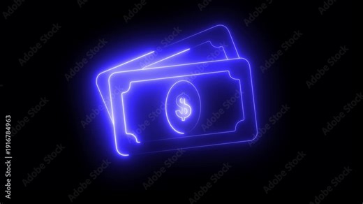 Currency animated icon for Money, Shopping, and Online Payment Transactions ,Neon glowing cash money dollars motion