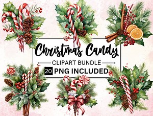Watercolor Candy Cane Christmas Clipart Bundle (PNG) - Etsy