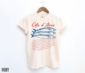 French Riviera Shirt, Côte D'azur, Sardines Tshirt, Seafood T Shirt, France Travel Tee, Vintage Aesthetic, Retro Graphic Tee, Mediterranean - Etsy