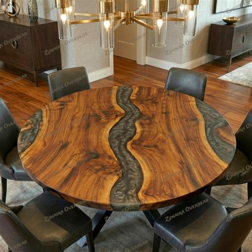 Handmade Round Epoxy Dining Table – Grey Metallic Resin, Modern Rustic Home Decor - Etsy