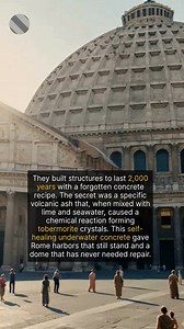 While modern concrete can crumble in decades, Roman concrete, or 'opus caementicium,' was engineered to strengthen with age, especially in marine environments. Researchers discovered that seawater reacting with the volcanic ash (pozzolana) and lime in the mix creates rare, interlocking mineral crystals called tobermorite. These crystals act like a reinforcing armor, continuously filling in cracks. This is why underwater harbor works like those at Caesarea, built between 22–15 BC, remain intact a