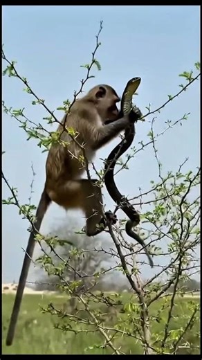 Monkey Climbs the Tree and Catches the Snake! #wildlife #viralvideo