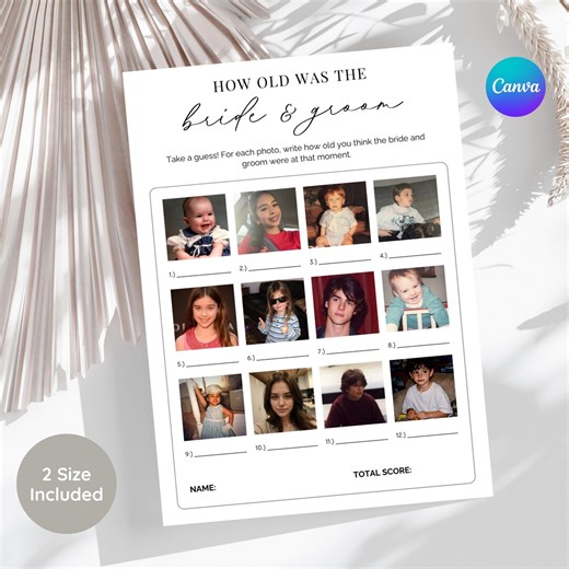 How Old Was the Bride and Groom Game Template, Couples Bridal Shower Game, Age Guessing Game, Minimalist Photo Baby Guessing Game Card Canva