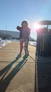 Our crazy girl walking when we went to five below! She's doing so good. She can also take independent steps without the cane but as of right now this helps her feel more confident as she gains muscles and rewires her brain on how she walks with her backwards little leg. | Madeline's Limb Difference Journey
