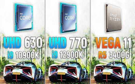 UHD 630 vs UHD 770 vs Vega 11 显卡对比（1080P分辨率测试） 1080P视频