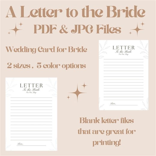 Letter to the Bride | Downloadable Files | Printable Blank Wedding Day Card & Letters | Bride Gift From Groom | Gift for Her | PDF and JPG - Etsy