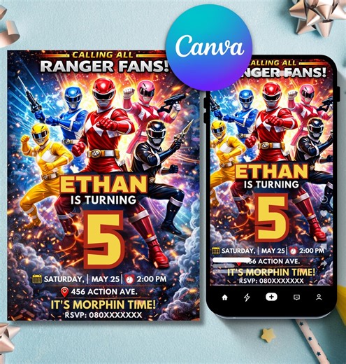 Power Rangers Birthday Invitation | Ninja Ranger Invite | Editable Canva Template | Instant Download