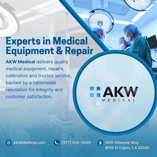 AKW Medical, Inc. on Instagram: "Your trusted experts in medical equipment and repair. At AKW Medical, we provide high-quality equipment, reliable repairs, professional calibration, and exceptional service—backed by a nationwide reputation for integrity and customer satisfaction. From clinics to hospitals, healthcare professionals rely on us to keep their operations running smoothly and safely. 🌐 AKWMedical.com 📞 (877) 525-5939 #MedicalEquipment #MedicalRepairs #HealthcareSupport #AKWMedical #