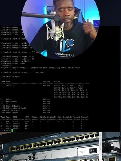 Let's create 3 VLANs, Sales, Management and IT #vlan #ccna #itsupport #ciscoswitch
