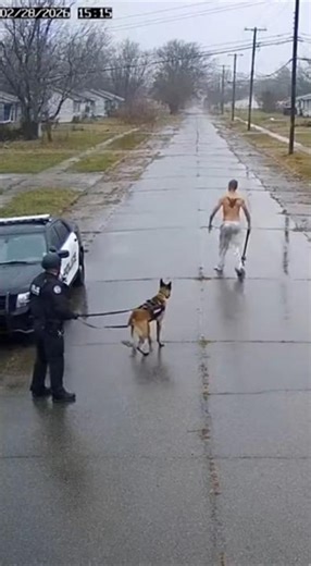 Towering Gas Mask Psycho Smashes Street with Tire Iron… Zeus K9 Ends It in Seconds! 😱🔥