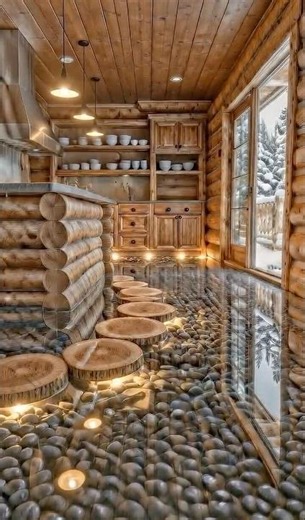 This Rustic Kitchen Gets a Stunning River Stone Floor 🤯😱#DIY #epoxy #home