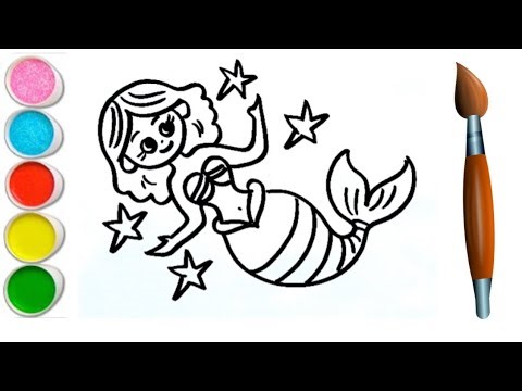 A cute mermaid cake for kids | How to draw mermaid | Coloring Painting | Toddler | Kids drawing |
