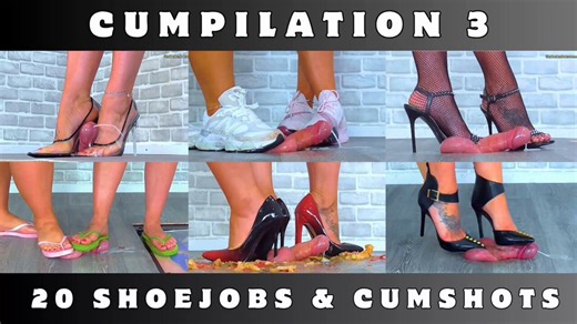 Cumpilation 3 - 20 Shoejobs & Cumshots - No Repeats!Multi Cam Now AvailableLoyalFans:https://t.co/JzWPljmn0i Clips4Sale:https://t.co/bkbH0BWNMA 20 of my latest shoejobs, footjobs, cumshots and cum trampling, from various angles. No repeats!!This is my third cumpilation guys.This one is mainly high heels, but also includes a footjob in hosiery, a couple of trainer cumshots, a Dr Marten bootjob, and Miss Lucy and I stomping the cum out together in our flip flops!Looking back, Miss Lucy actually jo