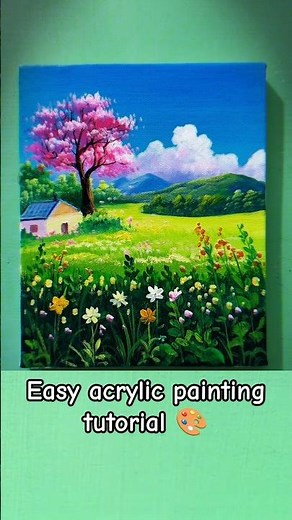 Beautiful Spring Meadow Painting | Easy Acrylic Landscape Painting Tutorial 🌸🎨