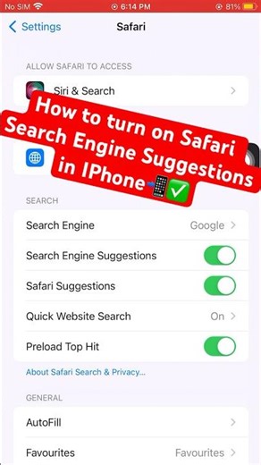 How to turn on Safari Search Engine Suggestions in IPhone📲✅ #iphone #searchengine #safari #tutorial