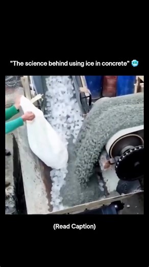 Knowledge | Curiosity | Discovery on Instagram: "Ever wondered why ice is mixed into concrete on some construction sites? 🧊 When cement reacts with water, it produces heat (called the heat of hydration). In hot weather or large concrete pours, this heat can raise the mix temperature too much, making the concrete set too quickly, lose workability, and even develop cracks. By replacing part of the mixing water with ice, the temperature is kept under control. As the ice melts, it cools the mix, sl