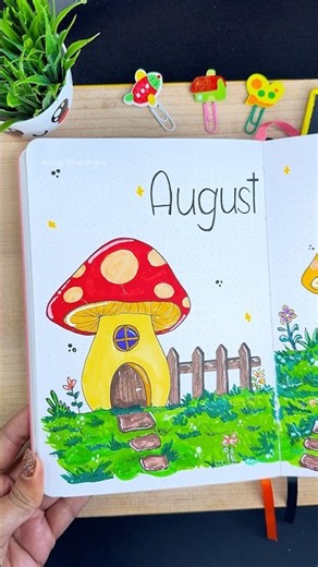 Mushroom Village August Bullet Journal Cover 🍄 | Cozy Bujo Setup