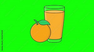 Orange Juice With Fruit On Green Screen Background. 3D Fresh Orange Juice Animation Stock Video