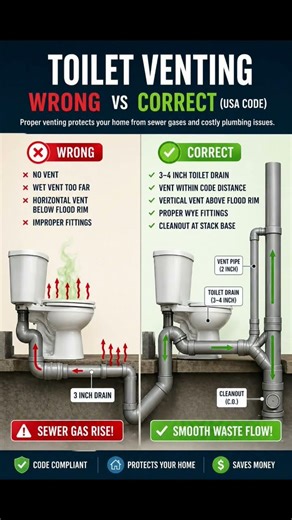 🚽 Toilet Venting: WRONG vs CORRECT | Plumbing Tips #Shorts