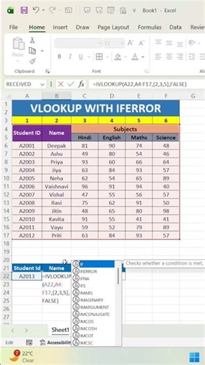 VLOOKUP with IFERROR in Excel | Error Free VLOOKUP Formula | Excel Hindi Tutorial