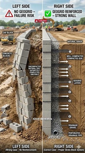 Retaining Wall Failure ❌ vs Geogrid Reinforced Wall ✅ | Civil Engineering Explained
