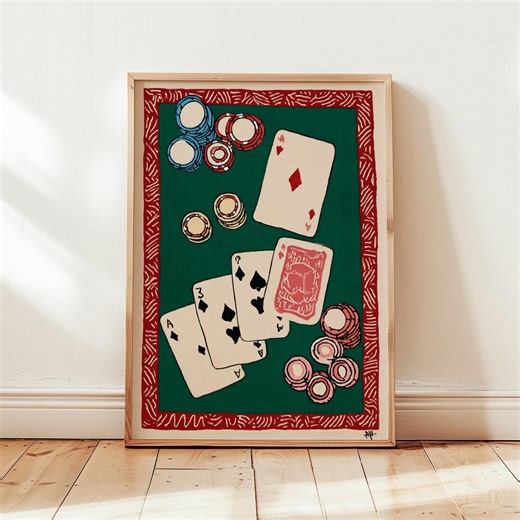 Playing Cards Poster | Poker Wall Art Print | Casino Illustration | Gambling Artwork | Retro Game Room Decor Digital Download - Etsy