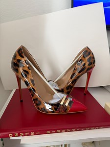Leopard Print Stiletto Pumps – Red Pointed Toe, Gold Hardware Heels - Etsy