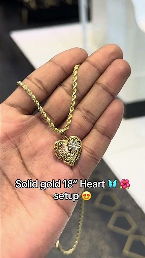 Solid Gold 18” Rope Chain & Heart 🦋 🌺 Setup at Ijaz Jewelers #pendant #diamondpendant #goldpendants