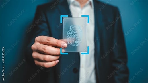 Hand presenting biometric ID card hologram secure identity verification 4K