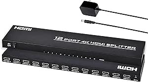 4K HDMI Splitter 1 in 12 Out, Powered HDMI Distributor Support 4Kx2K@30Hz Full HD for PC Laptop PS4 Xbox HDTV Office Home Teaching