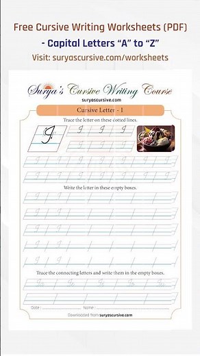 Free A-Z Capital Letters in Cursive Writing Worksheets | SuryasCursive.com