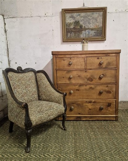 Antique English Pine Chest Of Drawers C.1880s Victorian Two Over Three | Vinterior