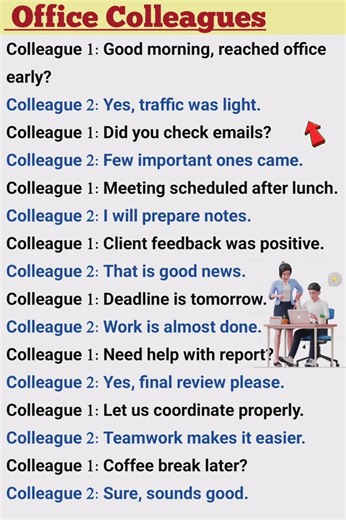 Conversation Between Office Colleagues in English || Dialogue writing #conversation #shorts